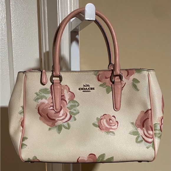 Coach Cream and Pink Floral Satchel - Picture 1 of 9